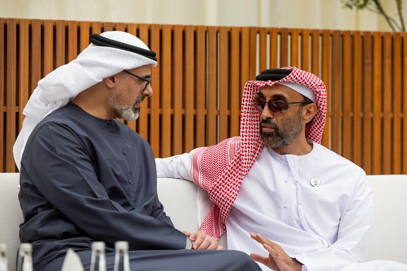 Sheikh Khaled bin Mohamed, Crown Prince of Abu Dhabi and Chairman of Abu Dhabi Executive Council, with Sheikh Tahnoun. Ryan Carter / UAE Presidential Court 