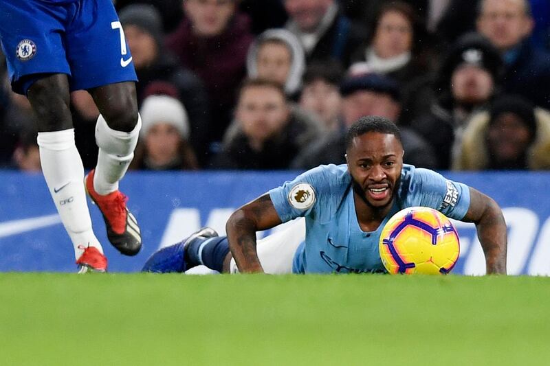 Manchester City forward Raheem Sterling during the Premier League match at Stamford Bridge. EPA