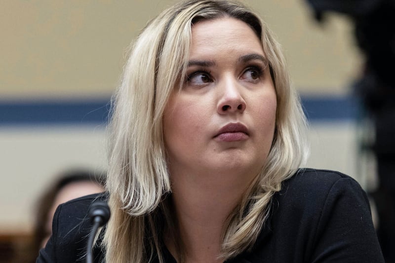 Rachel Engleson, former director of marketing and client relations, director of client services, manager of premium client services and customer service representative for the Washington Commanders, testifies. AP