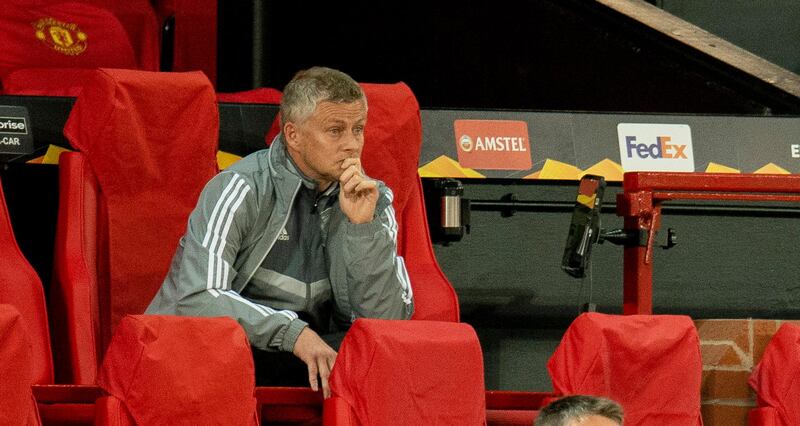 Manchester United manager Ole Gunnar Solskjaer watches the game unfold. EPA