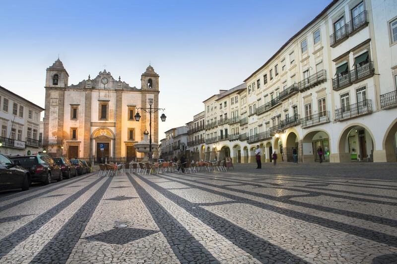 Praça do Giraldo, which is Évora’s main square, at the heart of its historic centre. The city is a Unesco World Heritage Site. Getty Images