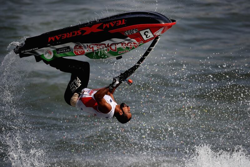 Rashed Al Mulla of UAE practice during the Men's Freestyle ahead of the  UIM-ABP Aquabike Class Pro Circuit.  Getty Images