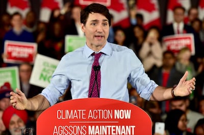 Prime Minister Justin Trudeau speaks at a Liberal Climate Action Rally in Toronto, Monday, March 4, 2019. (Frank Gunn/The Canadian Press via AP)