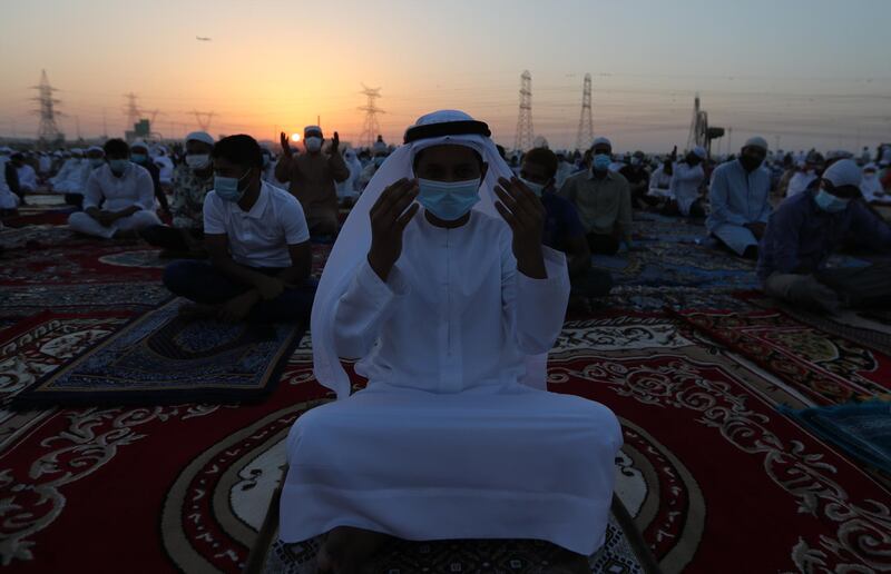 Worshippers at the Nad Al Hammar Eid musallah in the Gulf of emirate of Dubai. EPA