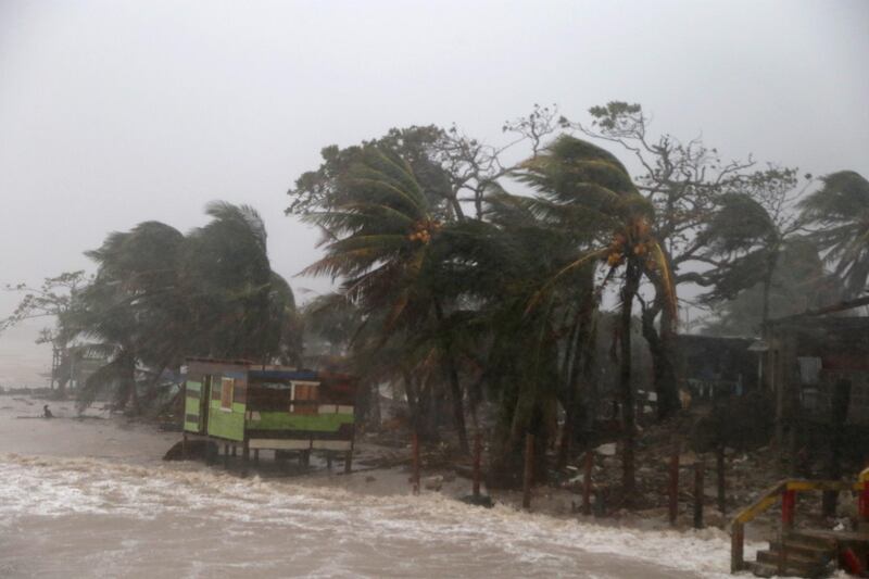 Palm trees blow by wind as Nicaragua prepares to receive hurricane Iota  in Puerto Cabezas, Nicaragua. Less than two weeks after being hardly affected by Hurricane Eta, villagers of Puerto Cabezas take precautions before landfall of Iota. Iota is the 13th hurricane of the season to hit the Atlantic coast and has already strengthened to category five, threatening the area with catastrophic winds and heavy rains. Getty Images