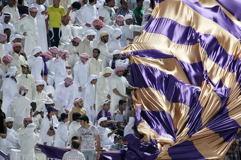 
AL AIN , UNITED ARAB EMIRATES Ð Nov 3 : Al Ain supporters during the etisalat pro - league football match between Al Ain vs Al Wasl club at Tahnoun Bin Mohammed Stadium in Al Ain. Al Ain won the match by 5-0. ( Pawan Singh / The National ) For Sports.