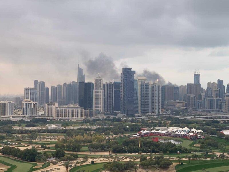 Smoke can be seen billowing over the marina in this image taken from The Greens. Courtesy Anton Balchin