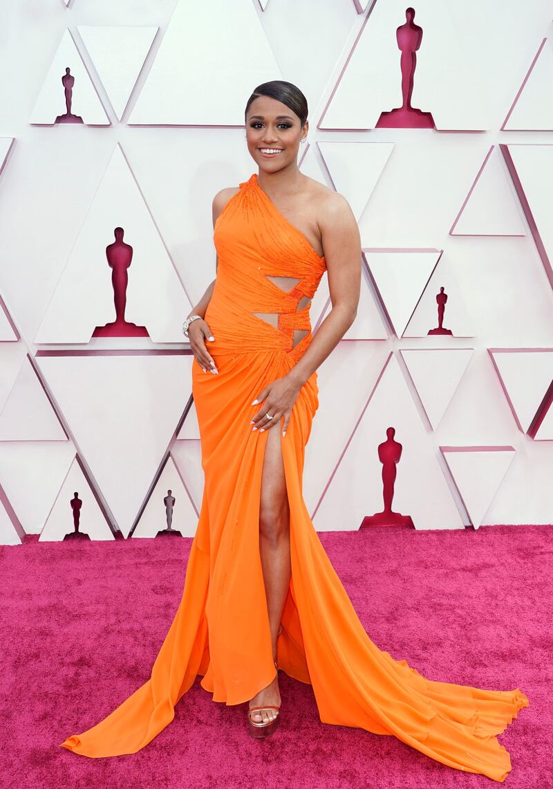 Ariana DeBose, in Versace, arrives for the 93rd annual Academy Awards ceremony at Union Station in Los Angeles, California, on, 25 April 25, 2021. EPA