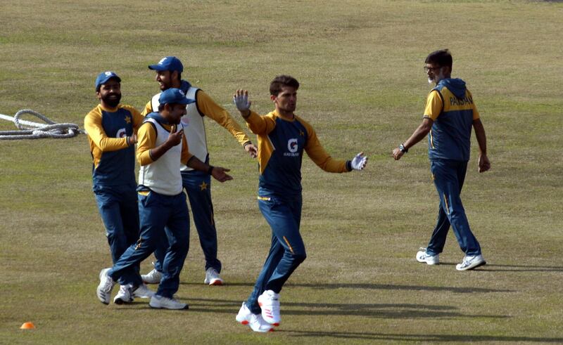 Pakistan players train in Rawalpindi. EPA