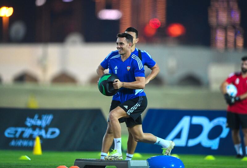 UAE players during training on Monday evening.