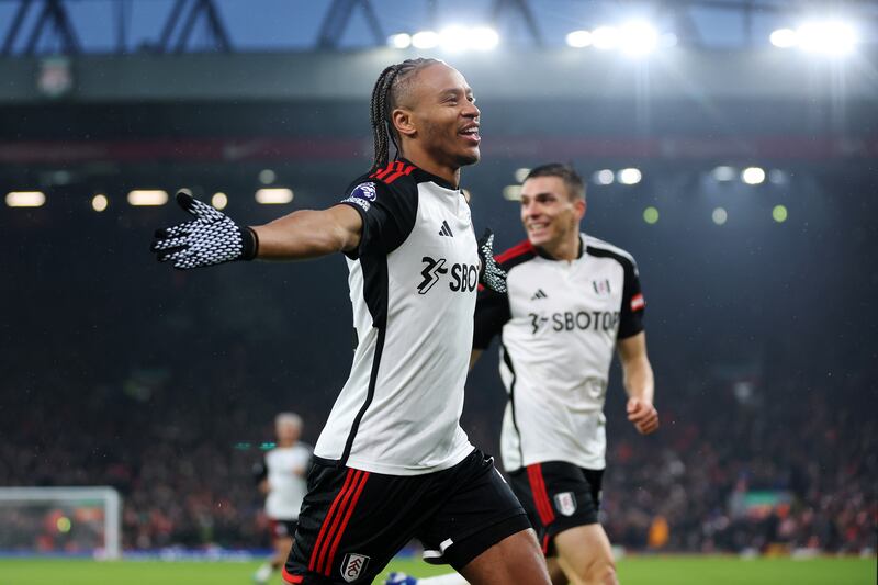 Substitute Bobby Cordova-Reid celebrates after scoring Fulham's third goal. Getty Images