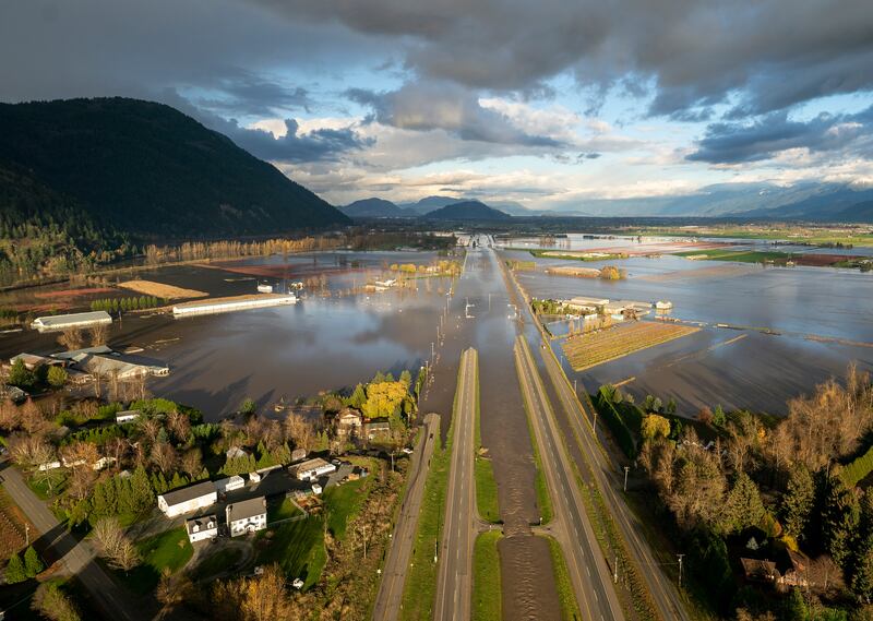 Floodwaters cover a motorway in Abbotsford in the Canadian province of British Columbia following heavy rain. All photos: AP