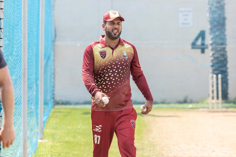 SHARJAH, UNITED ARAB EMIRATES.  OCTOBER 2018. Mohammed Naveed, UAE bowler, training with Kandahar Knights ahead of the Afghanistan Premier League. (Photo: Antonie Robertson/The National) Journalist: Paul Radley. Section: Sport.