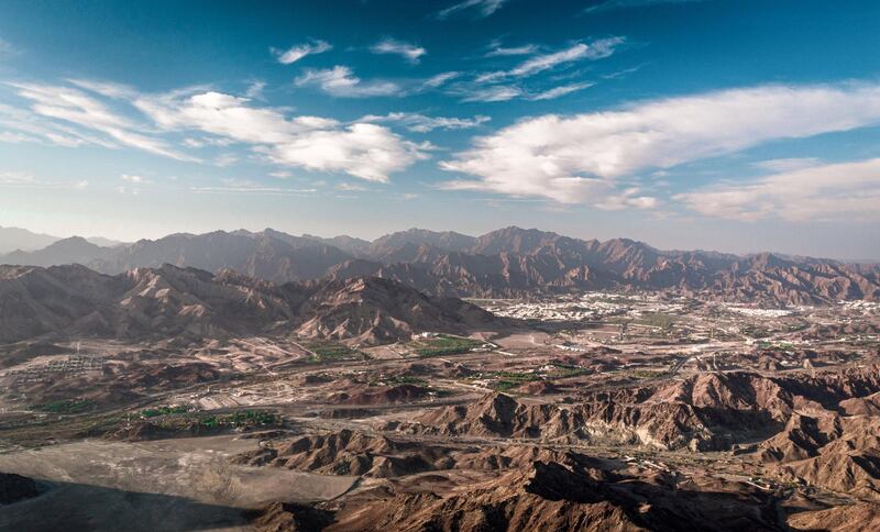 An aerial view of the mountains of Hatta in Dubai. Photo: Moadh Bukhash