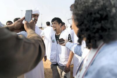 DUBAI, UNITED ARAB EMIRATES - DEC 3, 2017

Ghadayir Al Buloushi wins first place at the third edition of the National Day Camel Marathon. Organised by the Hamdan Bin Mohammed Heritage Centre, HHC, in co-operation with the Dubai Camel Racing Club, celebrates UAE’s 46th National Day, at Dubai International Endurance City, Saih Al Salam.

(Photo by Reem Mohammed/The National)

Reporter:  ANNA ZACHARIAS
Section: NA