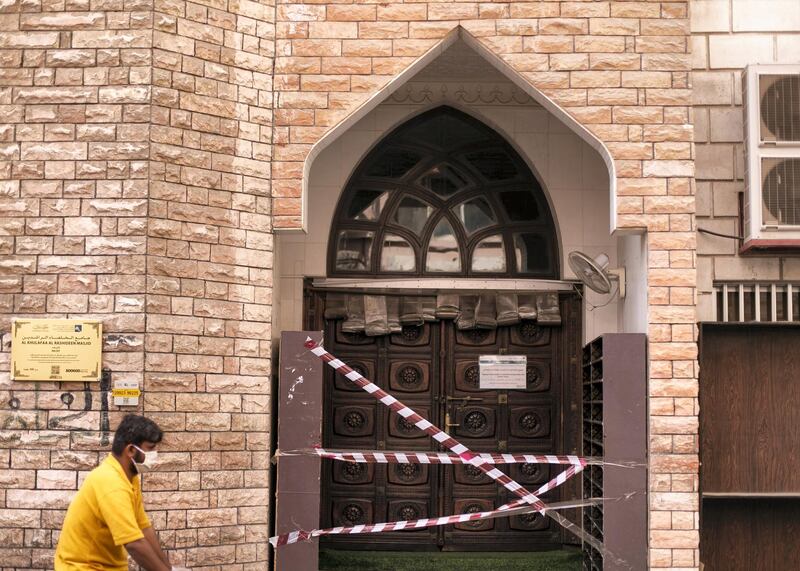 DUBAI, UNITED ARAB EMIRATES. 7 APRIL 2020. 
Closed Masjid Al-Khulafaa Al-Rashideen in Naif. Once vibrant, Deira streets are now more quiet after the movement restrictions placed post-COVID outbreak.
(Photo: Reem Mohammed/The National)

Reporter:
Section: