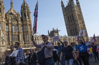 Brexit supporters march into Westminster from Fulham in the final leg of the March To Leave Rally. Getty 