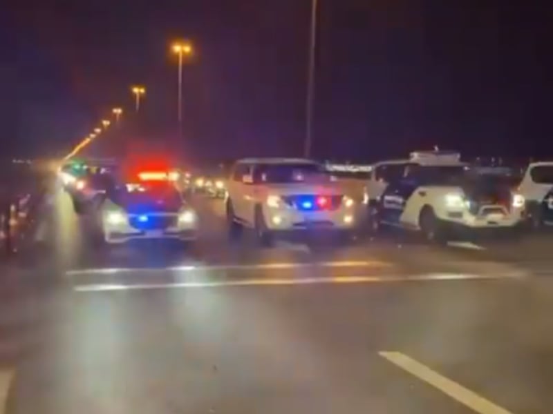 Abu Dhabi Police depart a border checkpoint used for coronavirus checks, 15 months months after it was first put in place. Photo: Abu Dhabi TV / Instagram