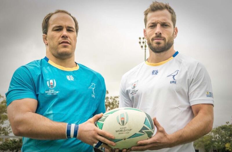 20: Uruguary – The South Americans have gone off the colour reservation with this home strip that's more teal than cerulean. Not sure what the yellow collar is all about. It's a shame because the Sol de Mayo vinyl is nice. Their change strip,  plain white with the yellow collar, is uninspiring. Image via Uruguay Rugby Union Twitter