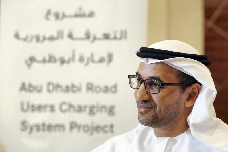 Abu Dhabi, United Arab Emirates - July 25, 2019: Ibrahim Sarhan Al Hamoudi, acting executive director, surface transport sector at DOT. The Department of Transport in Abu Dhabi makes an announcement of a strategic project with new toll gates. Thursday the 25th of July 2019. Abu Dhabi. Chris Whiteoak / The National