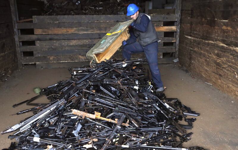 A heap of 2,490 rifles, pistols and pieces of firearms equipment will be destroyed near Sarajevo after an anti-weapons drive with the EU and UN in Bosnia and Herzegovina. EPA 