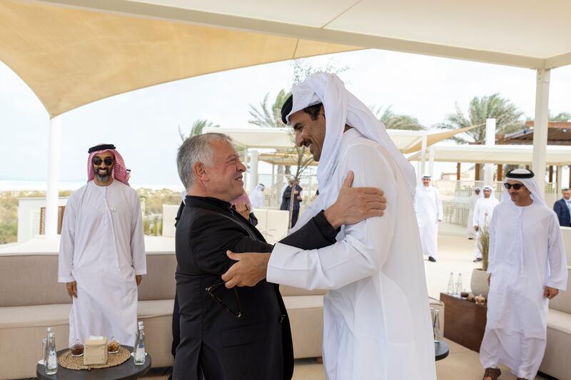 Sheikh Tamim greets King Abdullah
