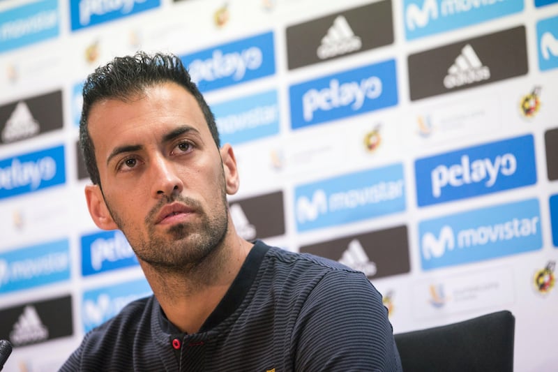 epa06145849 FC Barcelona's midfielder Sergio Busquets reacts during a press conference in Barcelona, Spain, 15 August 2017. Barcelona will play against Real Madrd in the Spanish Super Cup second leg match on 16 August.  EPA/Quique Garcia