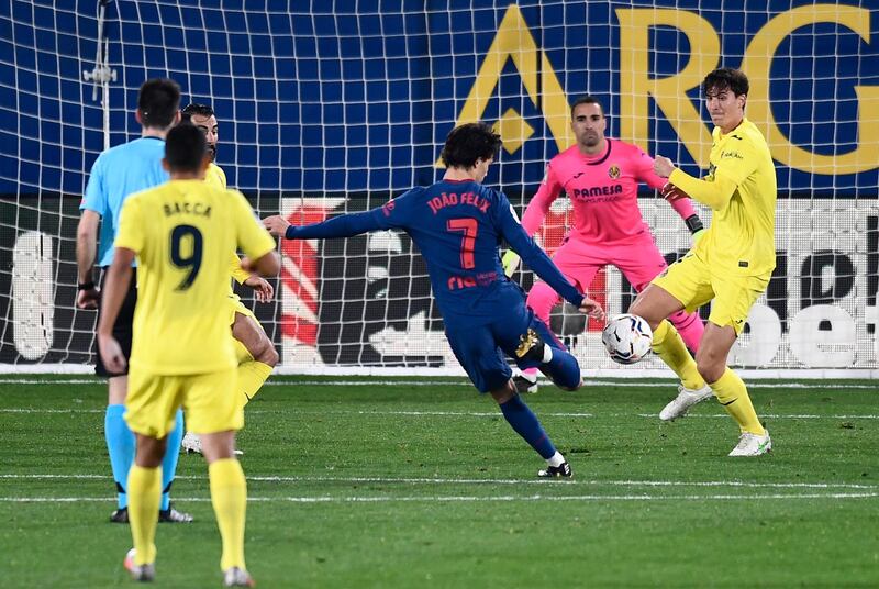 Atletico's Joao Felix scores their second goal at Villarreal. AP