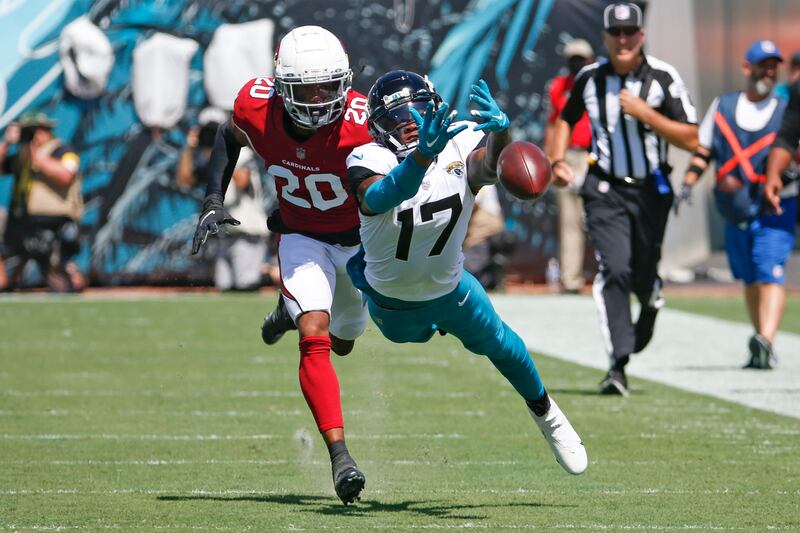 Jacksonville Jaguars wide receiver DJ Chark dives but can't make the catch against Arizona Cardinals in the NFL game in Florida on Sunday, September 26. AP