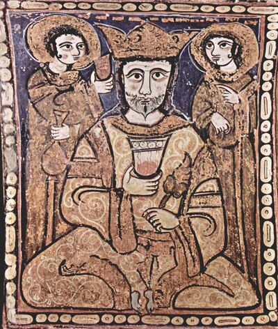 An image of Roger II from the Cappella Palatina in Palermo, Italy, showing him seated in the manner of a Muslim ruler. Wikimedia Commons