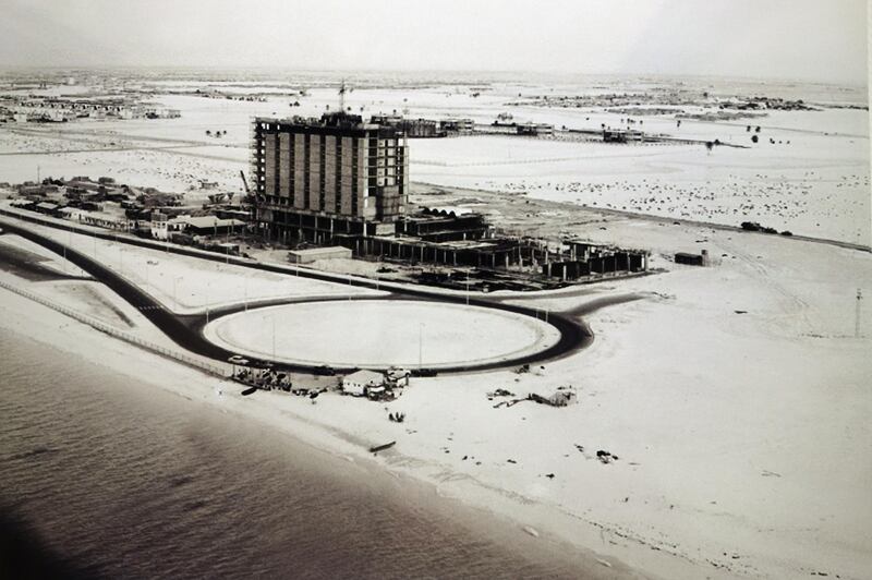 ABU DHABI, UNITED ARAB EMIRATES - - -  April 24, 2013 ---  Abu Dhabi archival photos from British Embassy. The Hilton Hotel under construction and the surrounding area, 1971.  ( DELORES JOHNSON / The National ) *** Local Caption ***  DJ-2404-ADArchivalPics-022.jpg