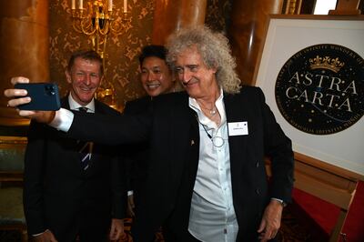 British astronaut Major Tim Peake (left) and astrophysicist and Queen guitarist Brian May (right) at the space sustainability event. PA