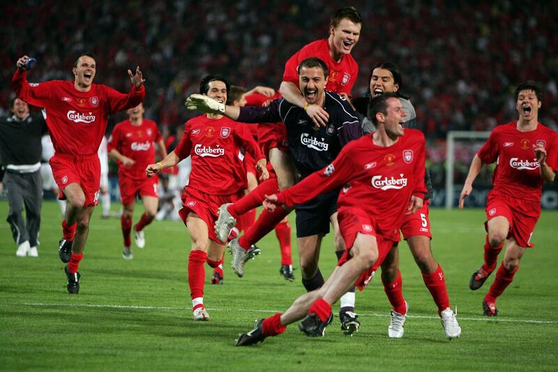 ISTANBUL, TURKEY - MAY 25:  Liverpool celebrate winning the European Champions League on penalties on May 25, 2005 at the Ataturk Olympic Stadium in Istanbul, Turkey.  (Photo by Mike Hewitt/Getty Images)