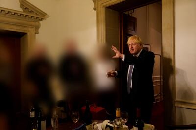 Boris Johnson on November 13, 2020 at a gathering in No 10 Downing Street on the departure of a special adviser. Photo: Cabinet Office