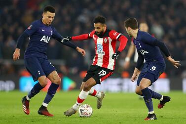 Sofiane Boufal attempts to fend of challenges from Dele Alli and Harry Winks during the FA CUp fourth round match between Southampton and Tottenham. Getty Images