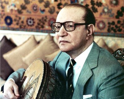 Egyptian composer and singer Mohammed Abdel Wahab plays the oud in Cairo in the 1980s. AFP