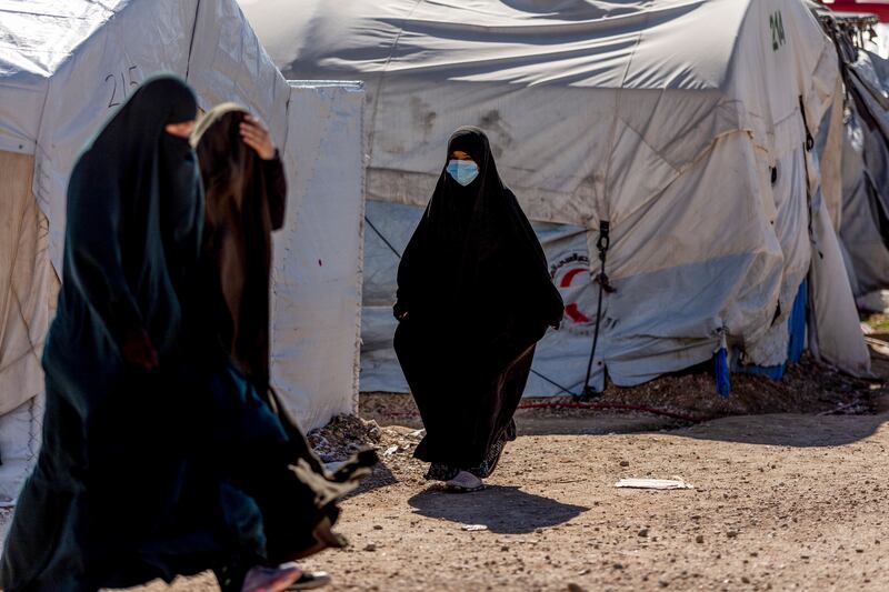 Mostly women and children inhabit Roj, a camp where relatives of suspected ISIS terrorists are held, in Syria's north-eastern Hassakeh province. AP