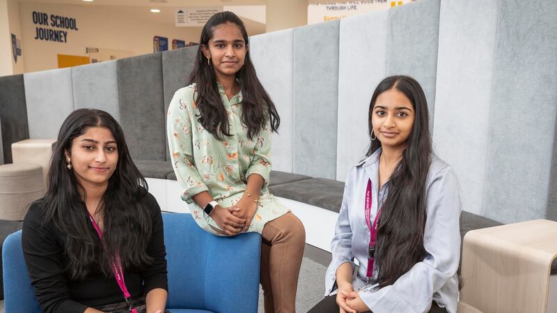 Dubai teenagers Naina George, Aradhana Sivaraman and Sanah Joseph created the Rehabity app. Antonie Robertson / The National