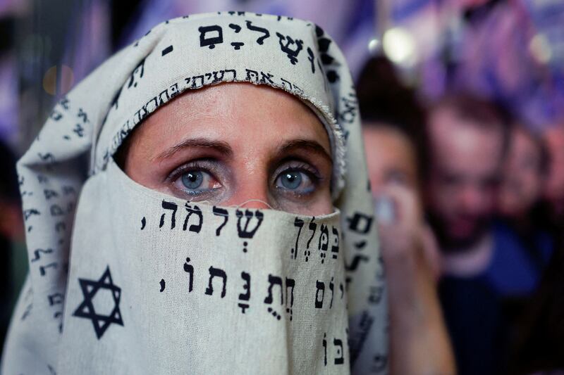 A demonstration against Israeli Prime Minister Benjamin Netanyahu and his nationalist coalition government's judicial overhaul, in Tel Aviv. Reuters