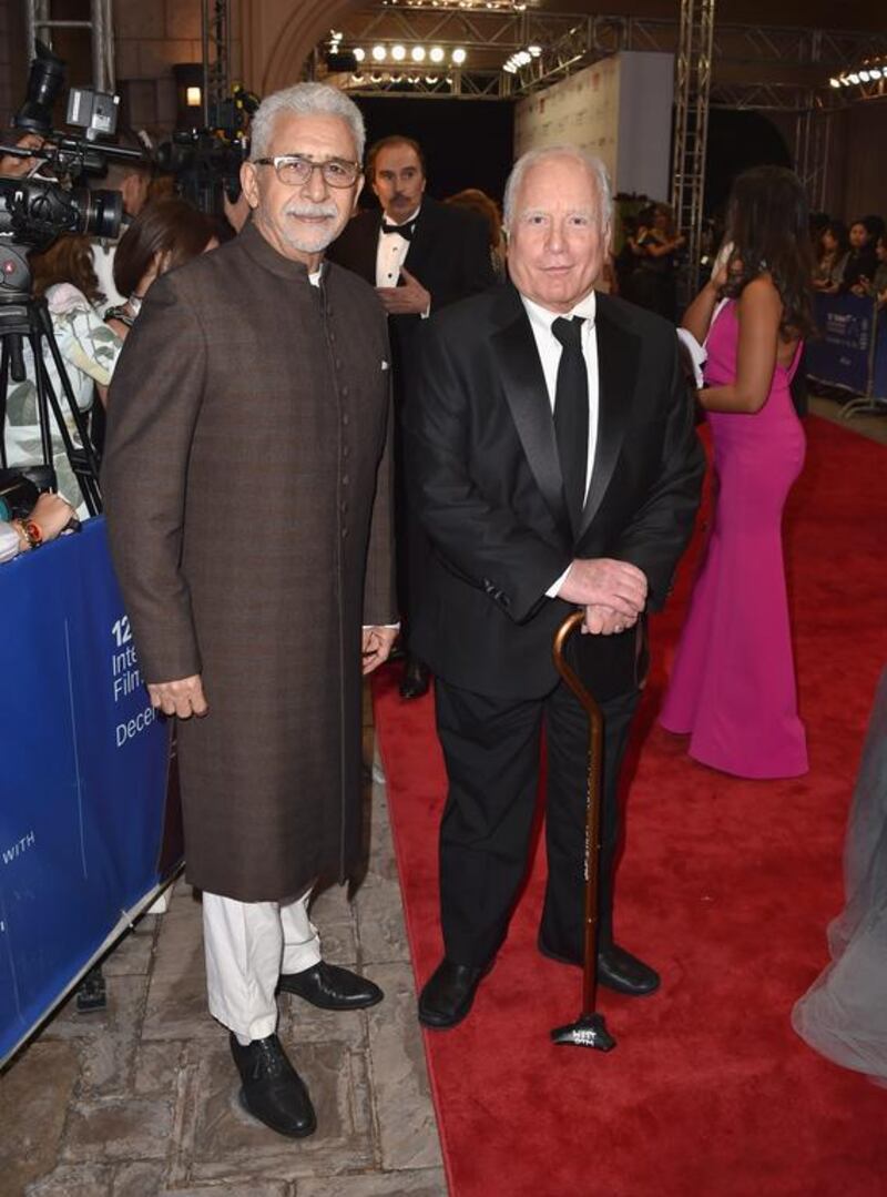 Naseeruddin Shah, who was presented a lifetime achievement award, and actor Richard Dreyfuss attend the opening night gala of Room, at the Dubai International Film Festival. Gareth Cattermole / Getty Images