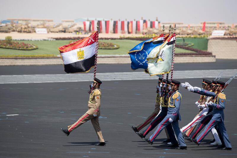 EL HAMAM, MATROUH GOVERNORATE, EGYPT - July 22, 2017: Members of the Egyptian Armed Forces participate in the inauguration of the Mohamed Naguib Military Base.

( Mohamed Al Hammadi / Crown Prince Court - Abu Dhabi )
---