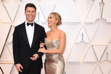 US actress Scarlett Johansson arrives with fiance Colin Jost for the 92nd Oscars at the Dolby Theatre in Hollywood, California. The Hollywood star and Jost tied the knot over the weekend and are now are officially married. / AFP / Robyn Beck