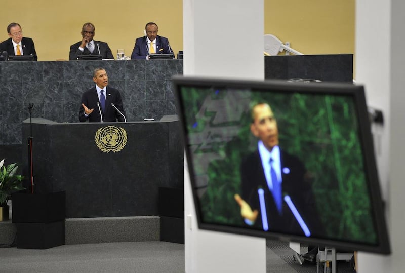 Most of Barack Obama's speech at the United Nations General Assembly in New York was devoted to the Middle East. Timothy Clark / AFP 