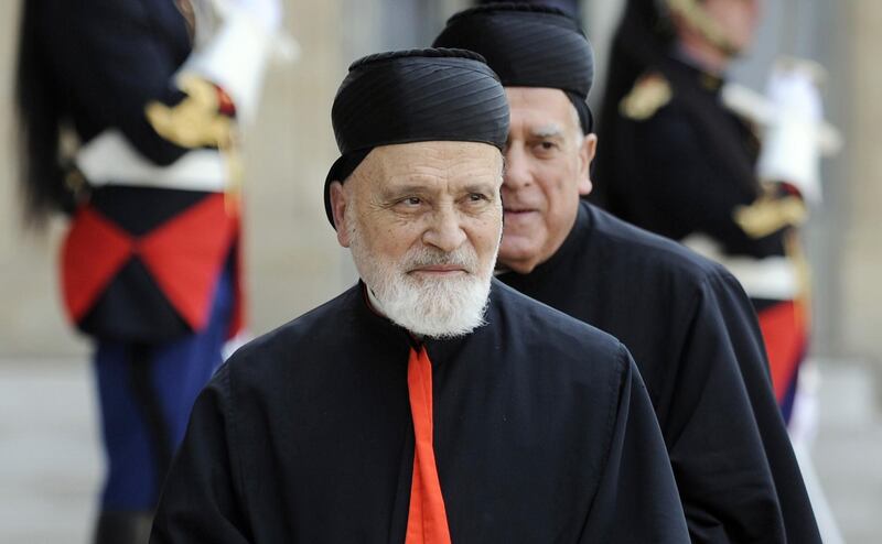 (FILES) In this file photo taken on June 16, 2010, Lebanese Maronite Cardinal Nasrallah Boutros Sfeir arrives at the Elysee Palace in Paris, before a meeting with French President Nicolas Sarkozy. Lebanon's former Maronite patriarch Nasrallah Boutros Sfeir, who wielded considerable political influence during the country's civil war and was an ardent advocate of a Syrian troop withdrawal, died on May 12, 2019, the church said. Sfeir, who was about to turn 99 on May 15, died at 3:00 am (0100 GMT) "after days of intensive medical care," said a statement by the Maronite church.  / AFP / Lionel BONAVENTURE
