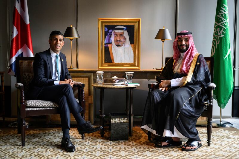 Mr Sunak and Crown Prince Mohammed during a bilateral meeting at the summit. AP