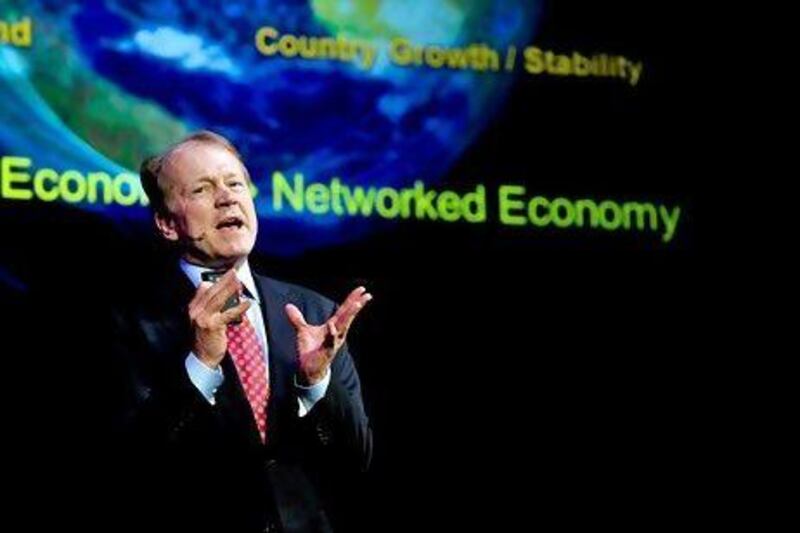 Barcelona, Spain --02/16/2011-- John Chambers Chairman and CEO from Cisco, speaks at a Key Note Session during the World Mobile Congress. Xabier Mikel Laburu.