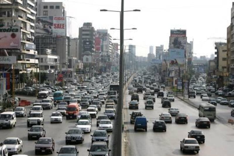 TO GO WITH AFP STORY BY MOHAMMED ALI HARISSI
A view for the traffic at a highway crossing through Antelias leading to the capital Beirut, on August 26, 2010, where traffic fatalities are high with some 500 people killed in road accidents since the start of the year. . AFP PHOTO/JOSEPH EID