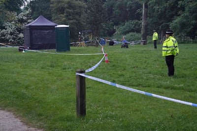 Police cordoned off an area in Grenfell Park, Maidenhead, where Matthew Trickett was found dead. AP 