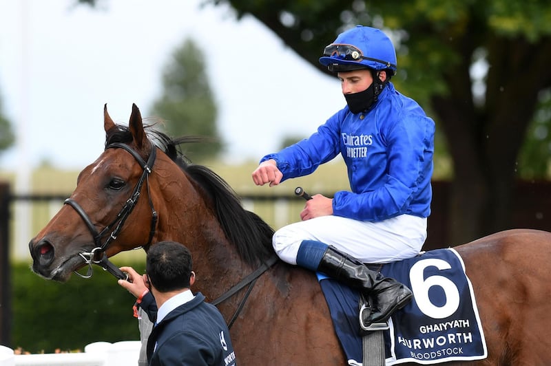 NEWMARKET, ENGLAND - JUNE 05: William Buick celebrates on board Ghaiyyath after winning the Hurworth Bloodstock Coronation Cup Stakes at Newmarket Racecourse on June 05, 2020 in Newmarket, England. Photo by George Selwyn/Pool via Getty Images)
