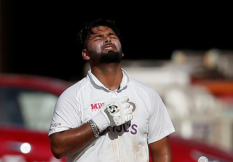 India's Rishabh Pant celebrates scoring his century against England in the fourth Test in Ahmedabad on Friday, Match 5, 2021. Reuters